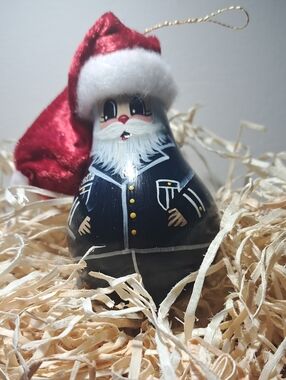 Navy Santa Ornament with Red Velvet Hat